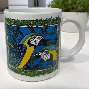 Puerto Vallarta White Ceramic Mug With Vibrant Parrot Design